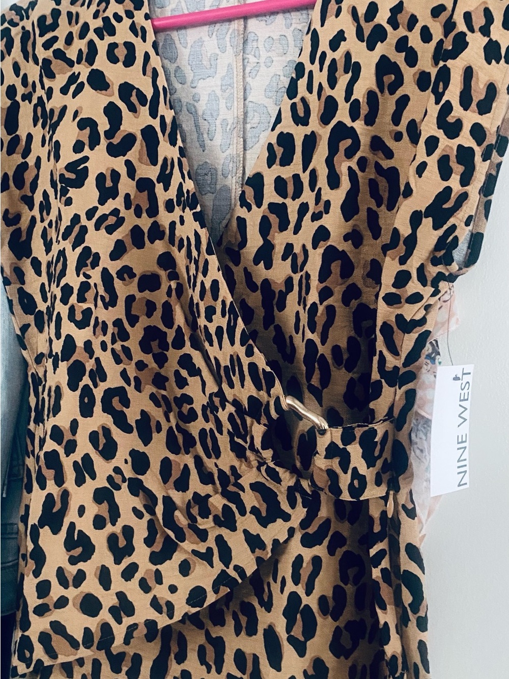 NINE WEST Leopard Print Wrap Shirt in Tan and Black NWT  Sz S